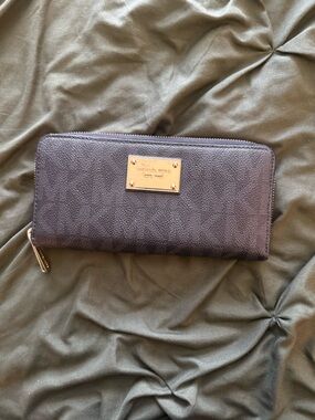 Michael Kors Black Leather Zip Wallet with Gold Plate